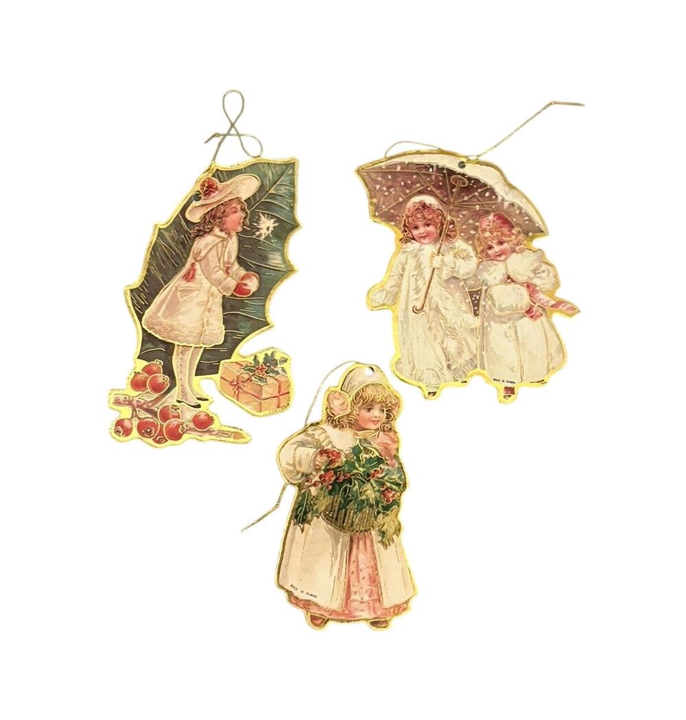 Vintage Merrimack Victorian Die Cut Christmas Ornaments Cardboard Lithograph (3)